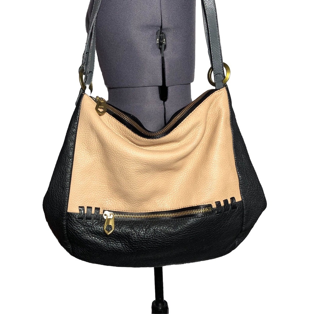 OrYany Leather Backpack Shoulder Bag Purse Black Tan Colorblock Boho Pebbled